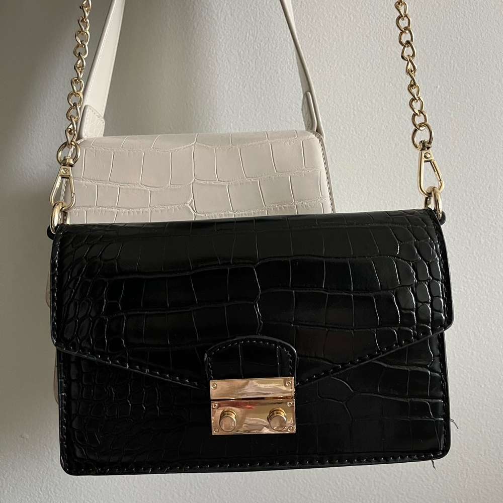 Black Croc Peta + Jain Cross Body Bag